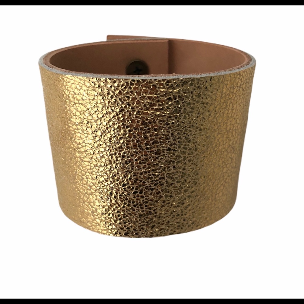 Gold Leather Bangle Cuff oversized